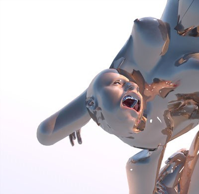 Shiny sculpture with twisted head and face