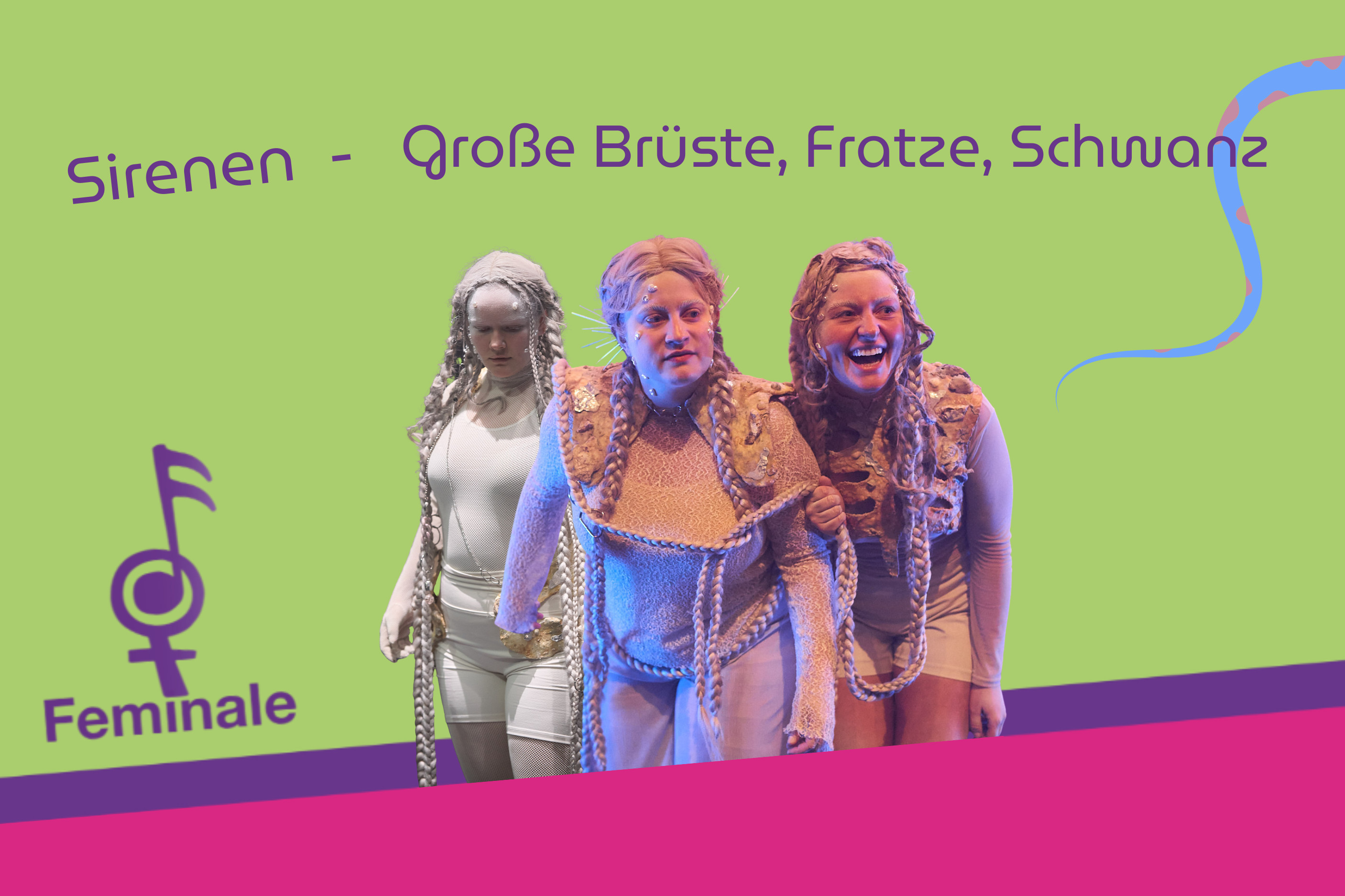 Logo der Feminale mit ausgeschnittenen Bildern der Mitwirkenden