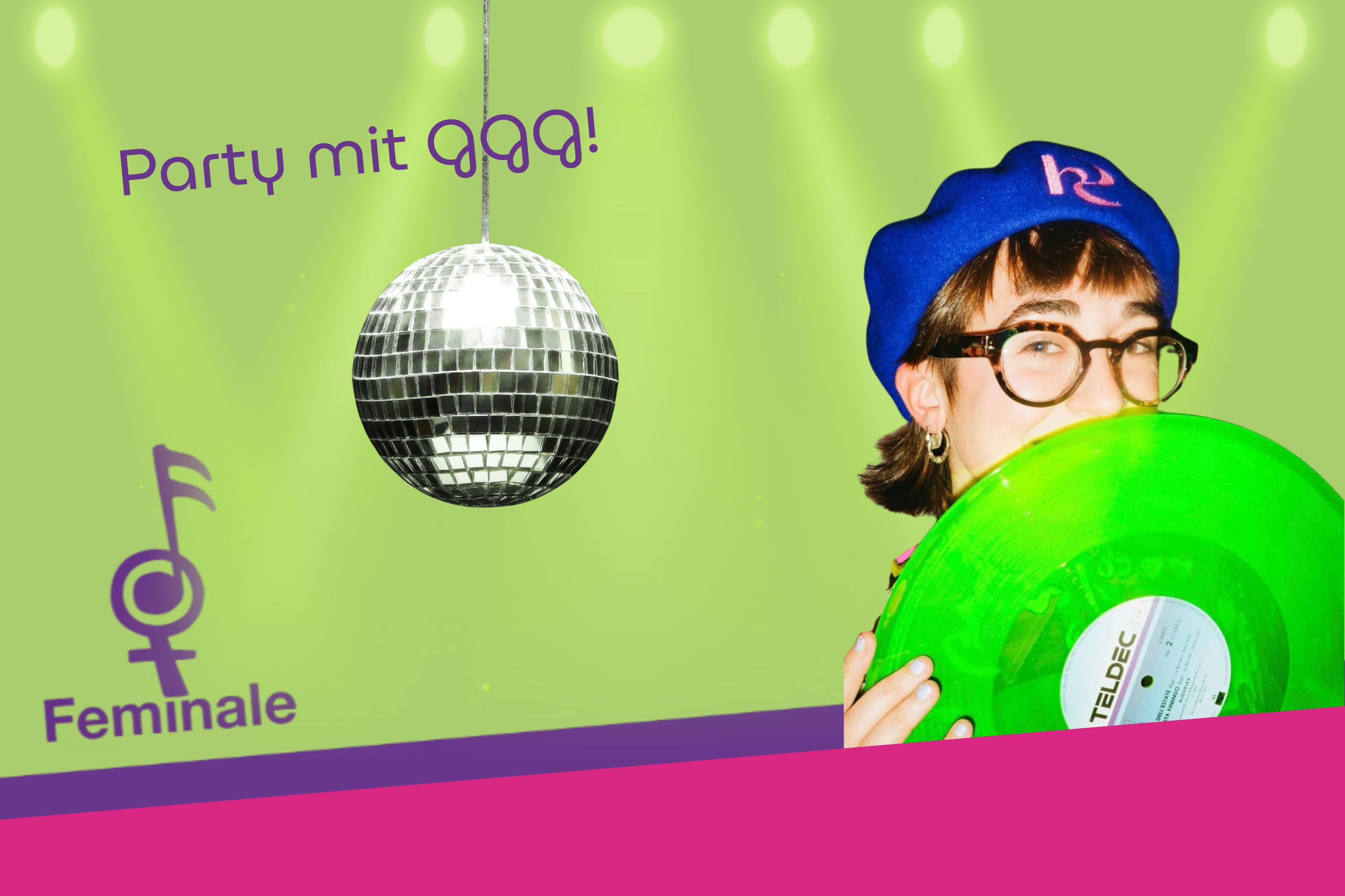 Logo of the Feminale with photo of GGG