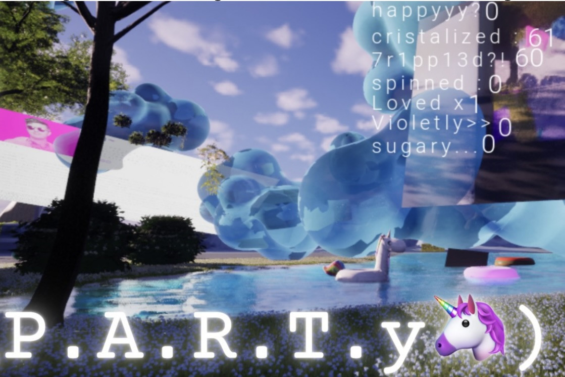 surreal view of a pool with elements from a video game